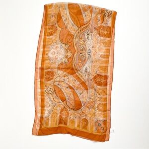 Wensli 100% Mulberry Silk Orange & Brown Paisley Sheer Scarf